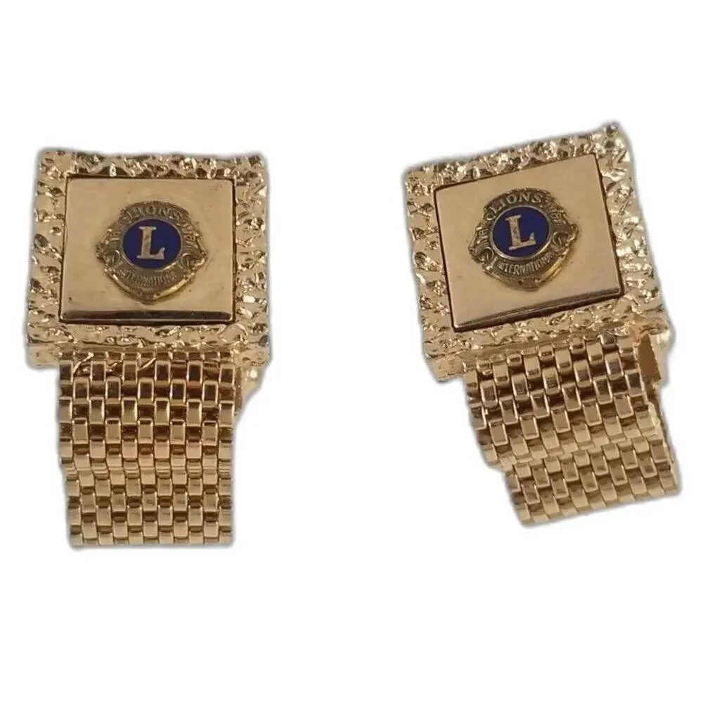 Lions International Mesh Wrap Around Gold Square Logo Cufflinks [Vintage]